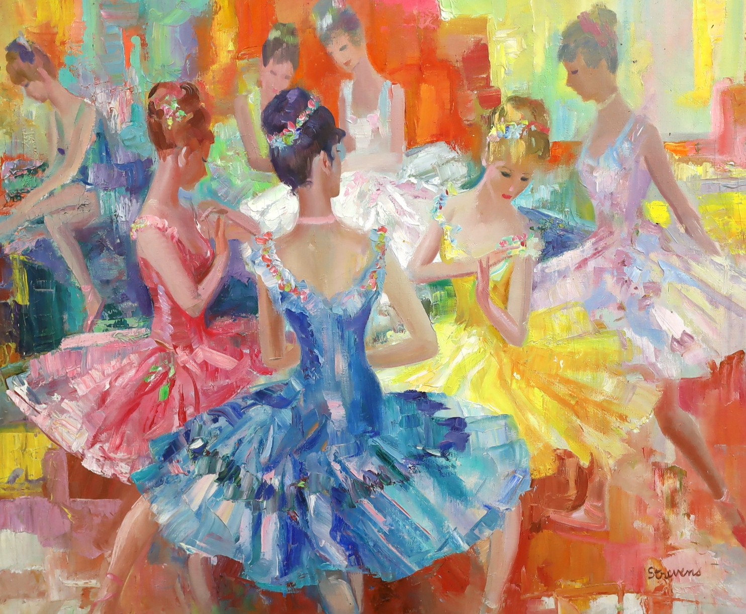 John Strevens (British, 1902-1990), 'Corps de Ballet', oil on canvas, 64 x 76cm